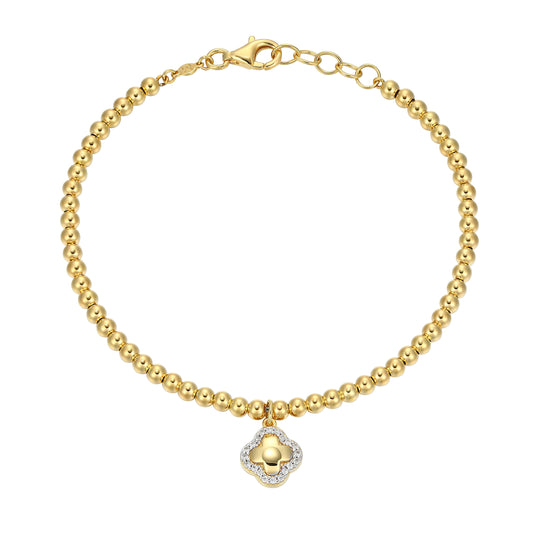 BB0266Y - Clover with Lab-Created Diamond Halo Beaded Bracelet | m by monte luna