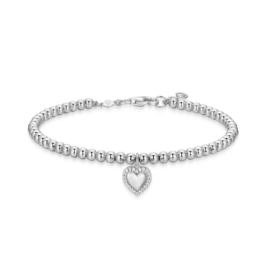BB0267W - Heart with Lab-Created Diamond Halo Beaded Bracelet | m by monte luna