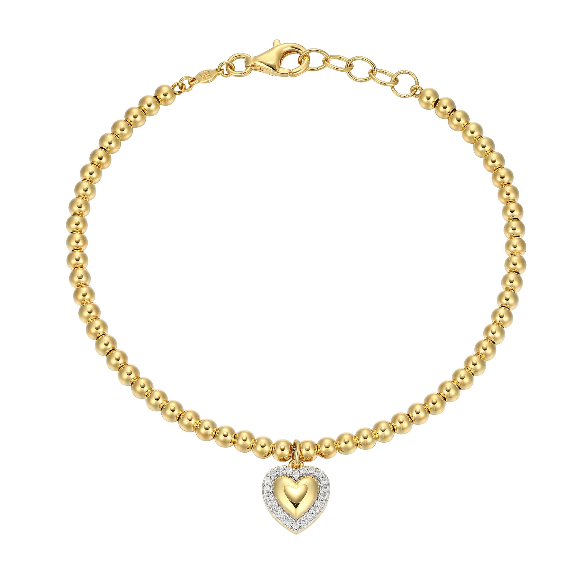 BB0267Y - Heart with Lab-Created Diamond Halo Beaded Bracelet | m by monte luna