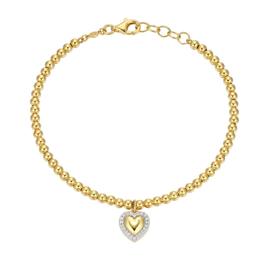 BB0267Y - Heart with Lab-Created Diamond Halo Beaded Bracelet | m by monte luna