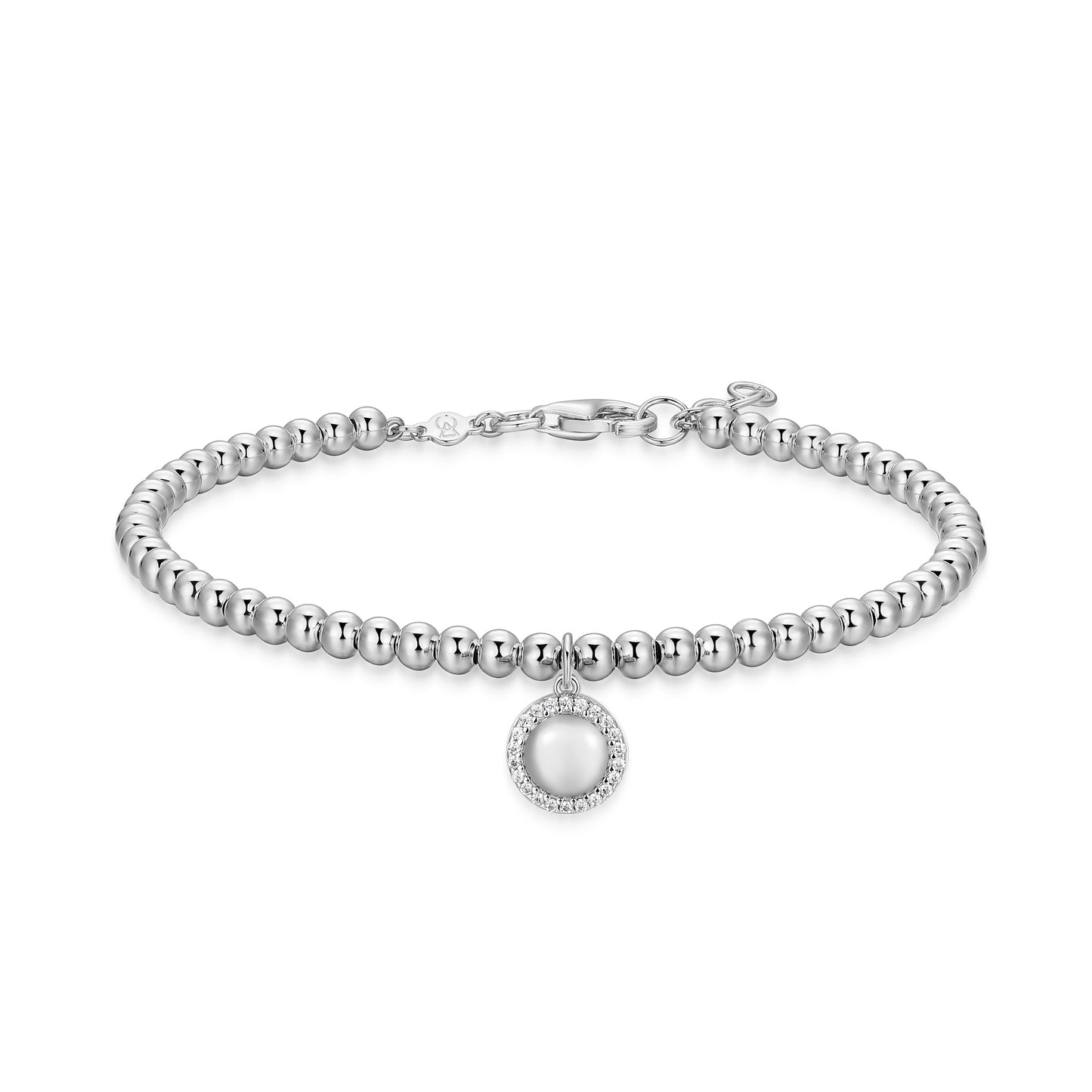 BB0268W - Circle with Lab-Created Diamond Halo Beaded Bracelet | m by monte luna