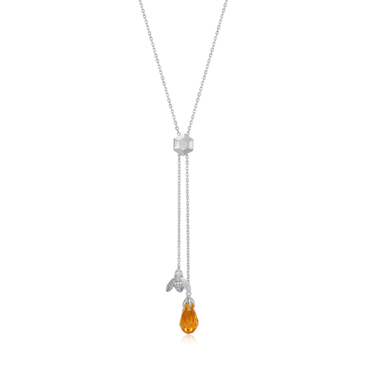 Honey Bee Y-Necklace in Rhodium-Plated Sterling Silver | M by Monte Luna