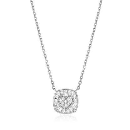 Heart Emblem Cushion Necklace in Rhodium-Plated Sterling Silver | M by Monte Luna