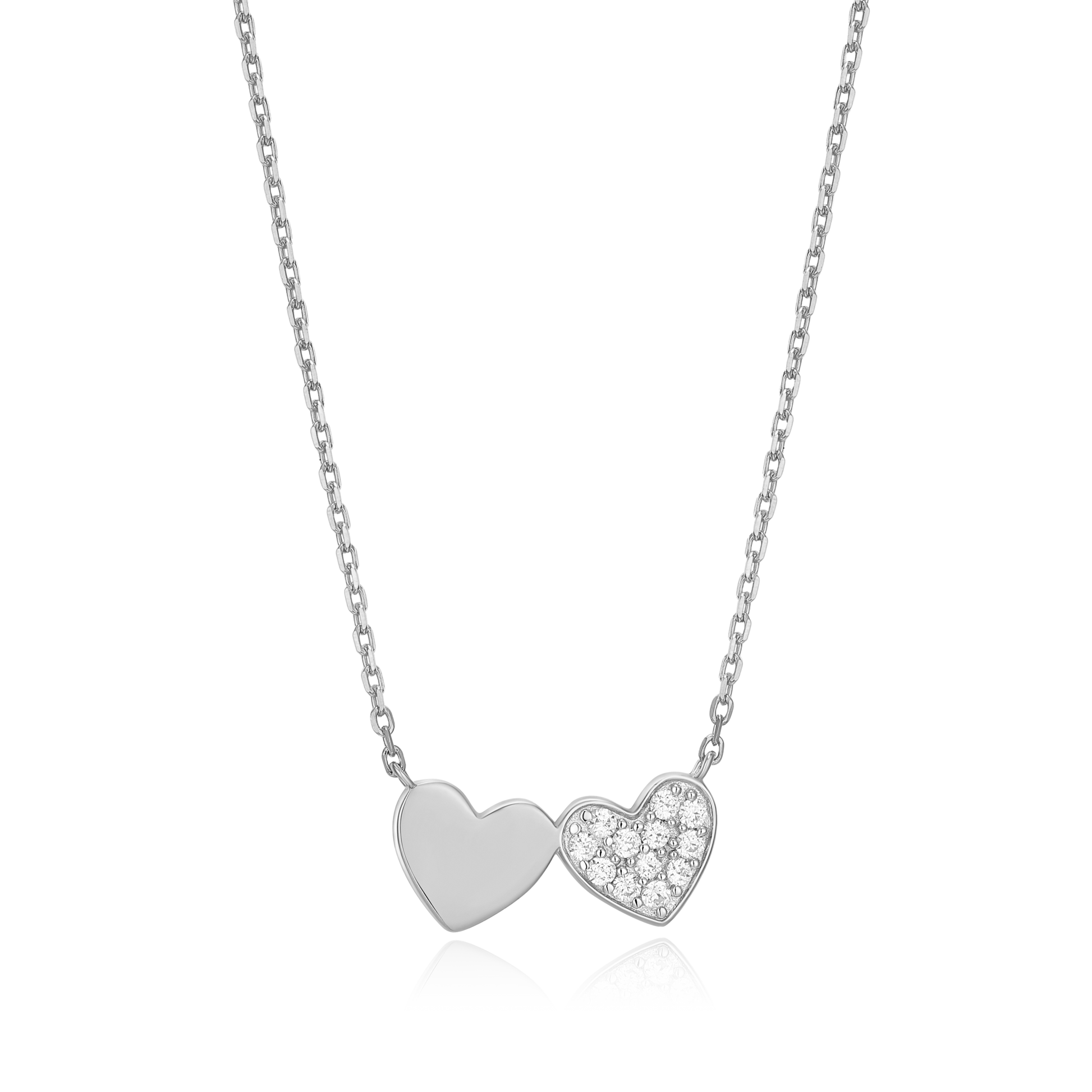 Twin Heart Necklace in Rhodium-Plated Sterling Silver | M by Monte Luna