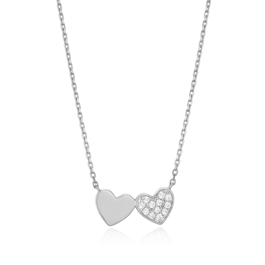 Twin Heart Necklace in Rhodium-Plated Sterling Silver | M by Monte Luna