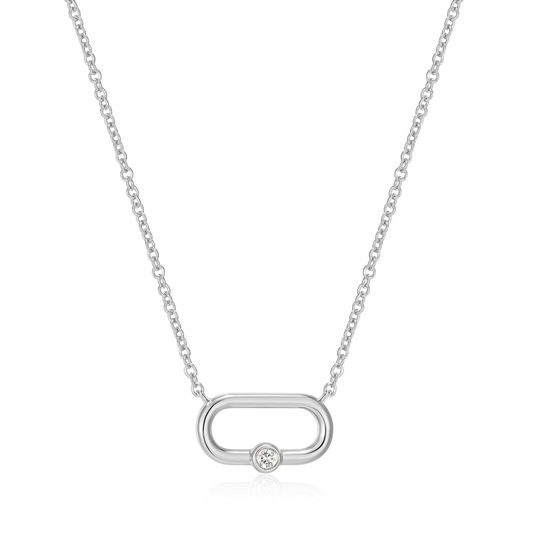 Paperclip & Lab-Created Diamond Accent Pendant Necklace in Rhodium-Plated Sterling Silver | M by Monte Luna