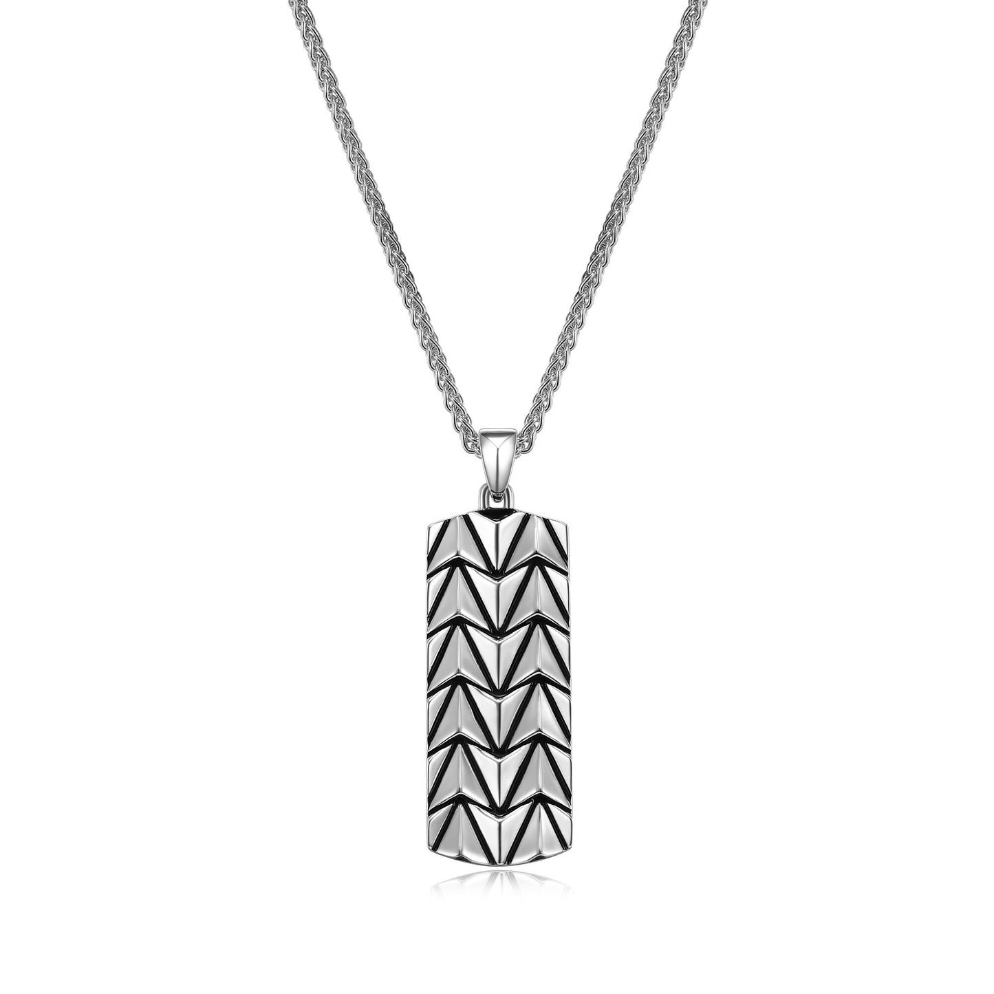 Chevron Rhodium Plated Sterling Silver Tag Necklace - UP08 | ethos
