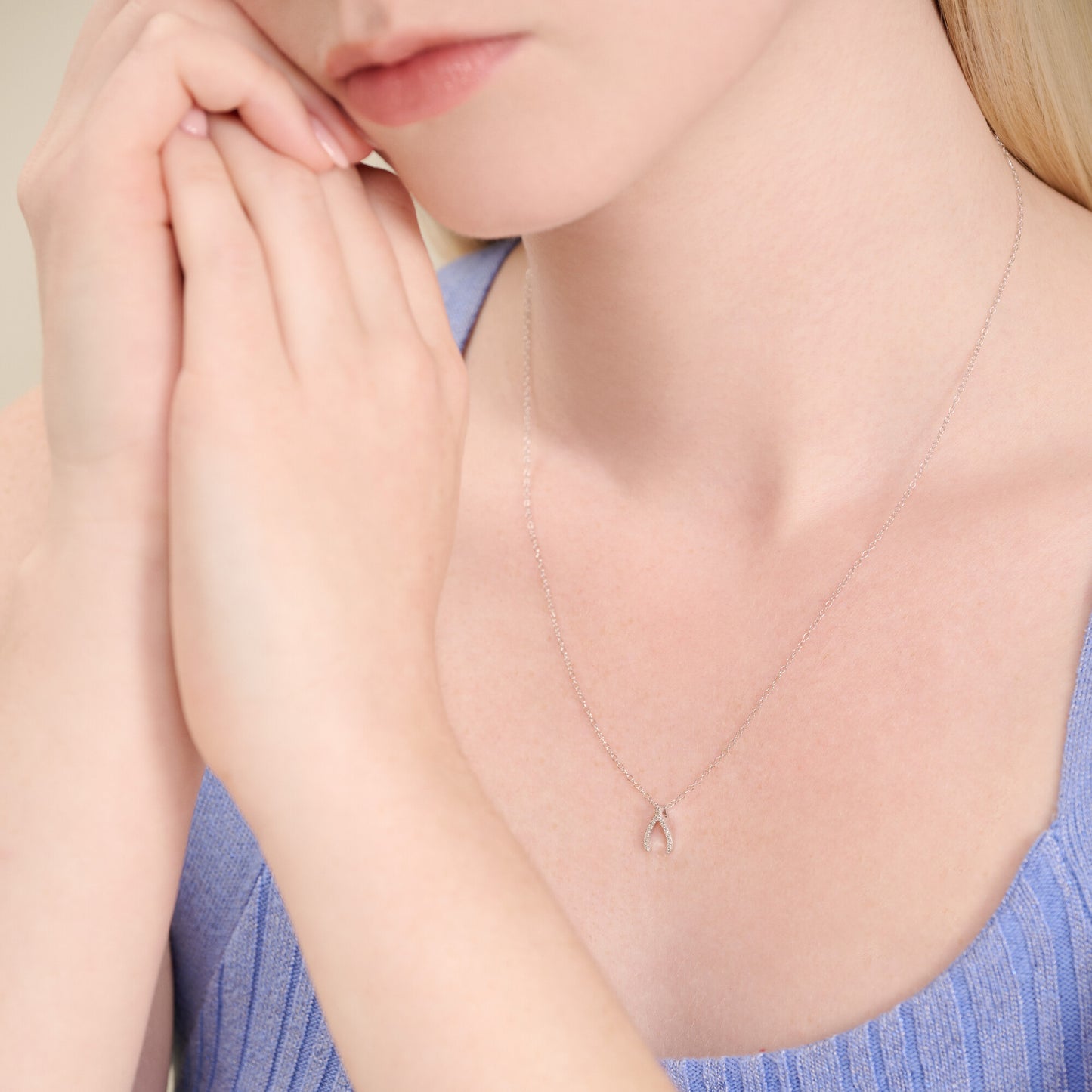 Wishbone Pendant Necklace in Rhodium-Plated Sterling Silver | M by Monte Luna