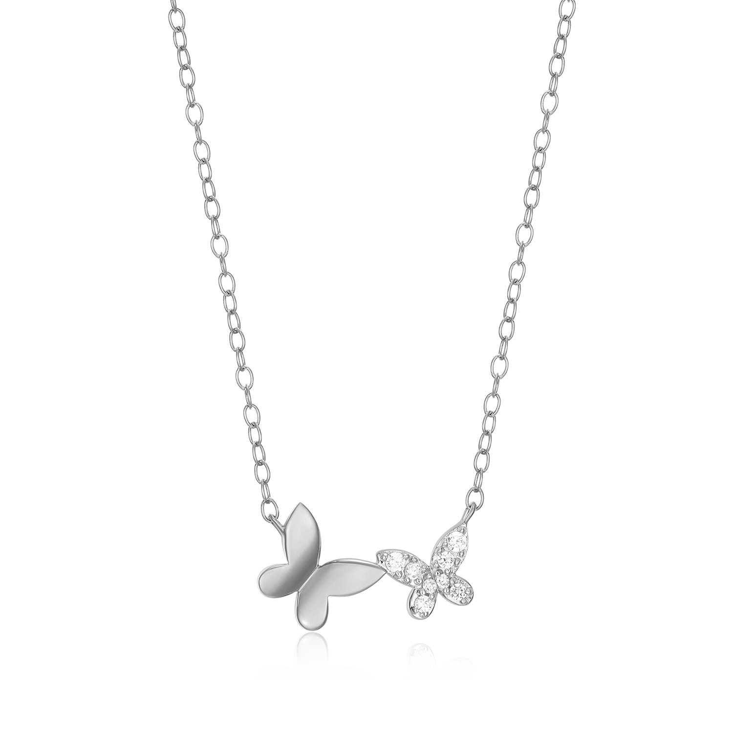 Twin Butterfly Lab-Created Diamond Necklace in Rhodium-Plated Sterling Silver | M by Monte Luna