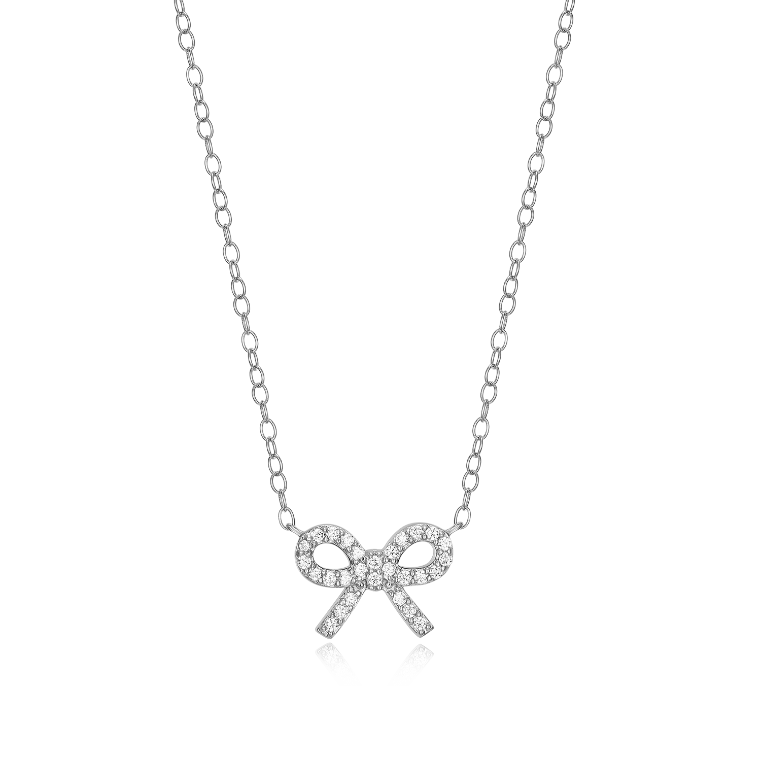 Ribbon Bow Lab-Created Diamond Charm Necklace in Rhodium-Plated Sterling Silver | M by Monte Luna