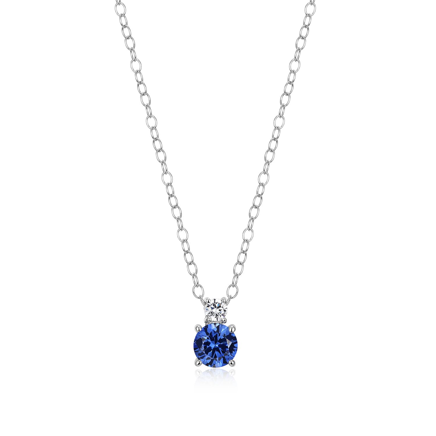 Lab-Created Sapphire & Diamond Pendant Necklace in Rhodium-Plated Sterling Silver | M by Monte Luna