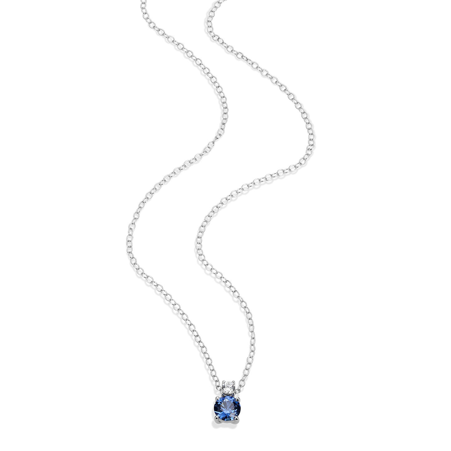 Lab-Created Sapphire & Diamond Pendant Necklace in Rhodium-Plated Sterling Silver | M by Monte Luna