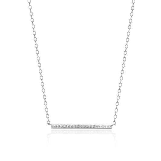 Pave Bar Necklace in Rhodium-Plated Sterling Silver | M by Monte Luna