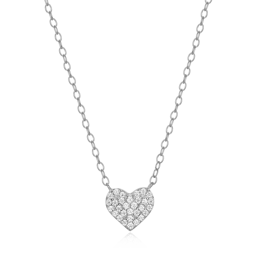 Pave Heart Necklace in Rhodium-Plated Sterling Silver | M by Monte Luna