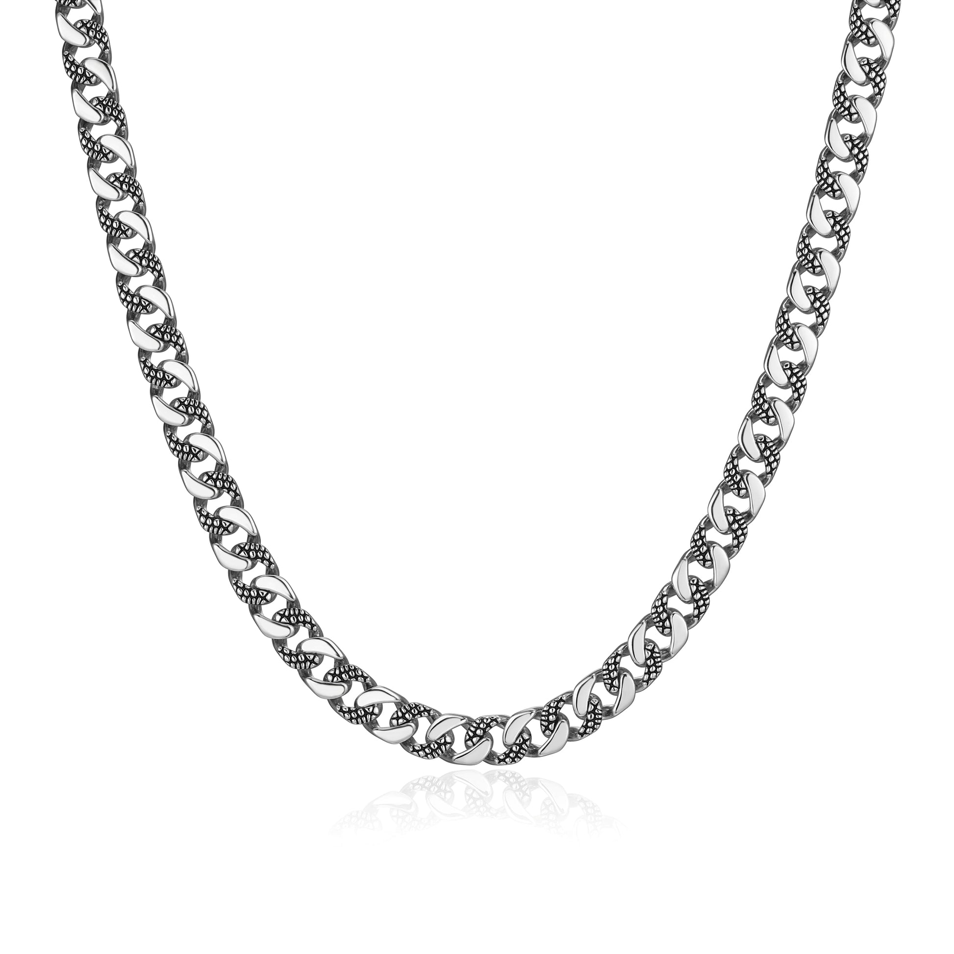 Reptile Design Cuban Link Chain Necklace in Rhodium-Plated Sterling Silver | ethos