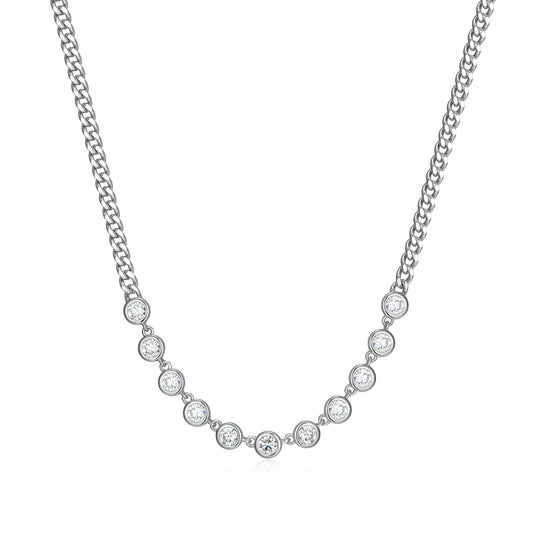 RN0193W - Station CZ Cuban Chain Necklace | reign