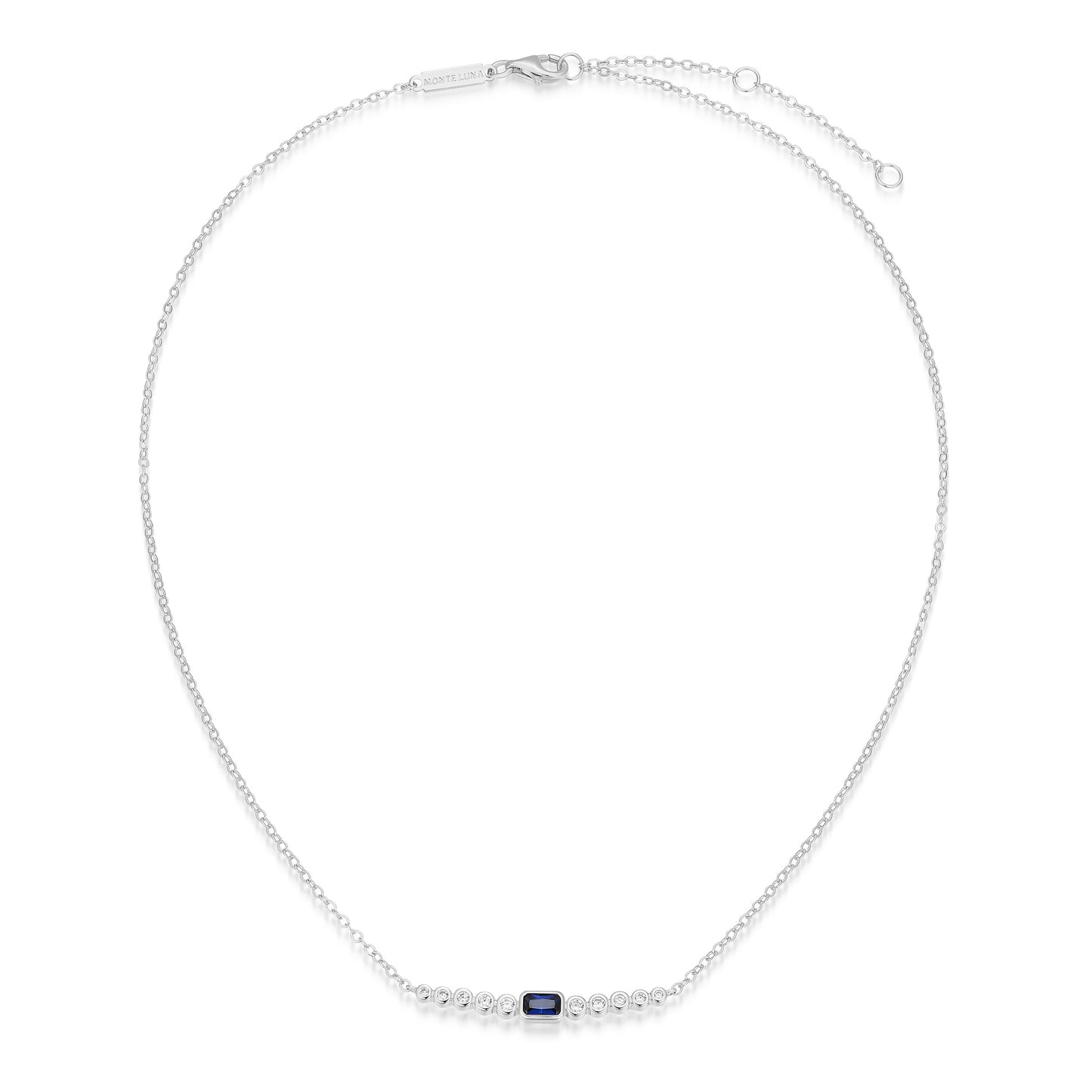 BN0252W - Lab-Created Blue Sapphire & Lab-Created Diamond Bar Necklace | m by monte luna