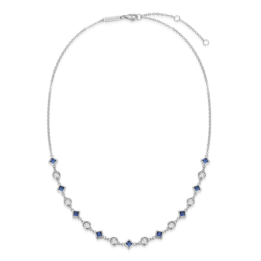 BN0255W - Lab-Created Blue Sapphire & Lab-Created Diamond Station Necklace | m by monte luna
