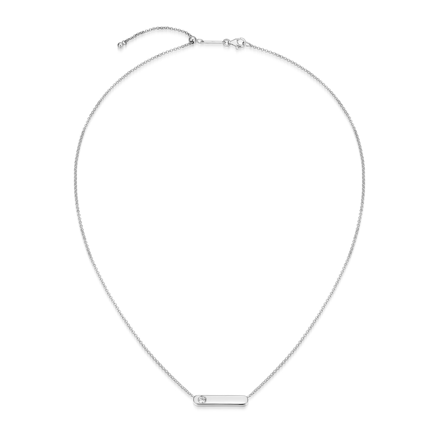BN0265W - ID Bar with Bezel-Set Lab-Created Diamond Bolo Necklace | m by monte luna