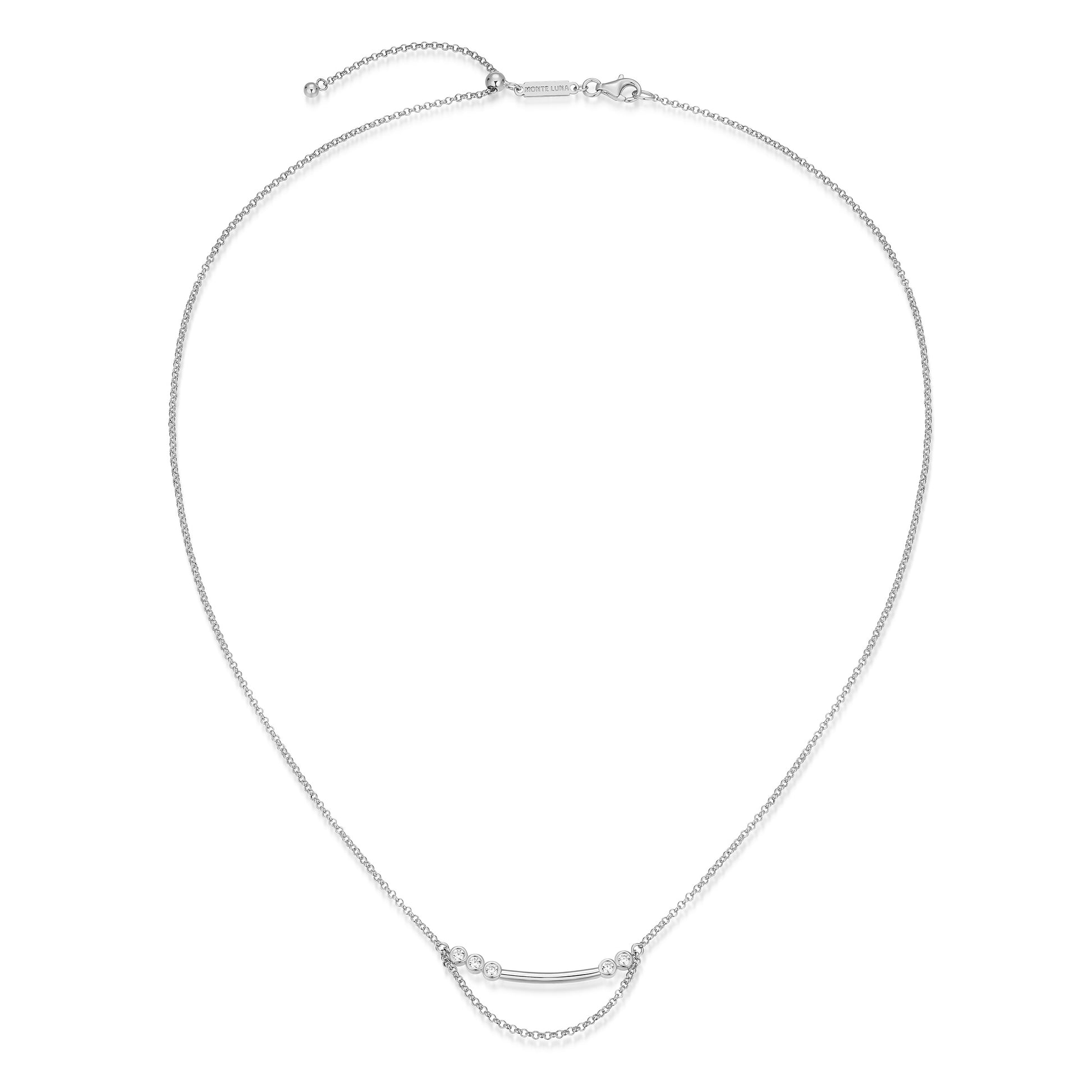 BN0254W - Lab-Created Diamond Bar Bolo Necklace | m by monte luna