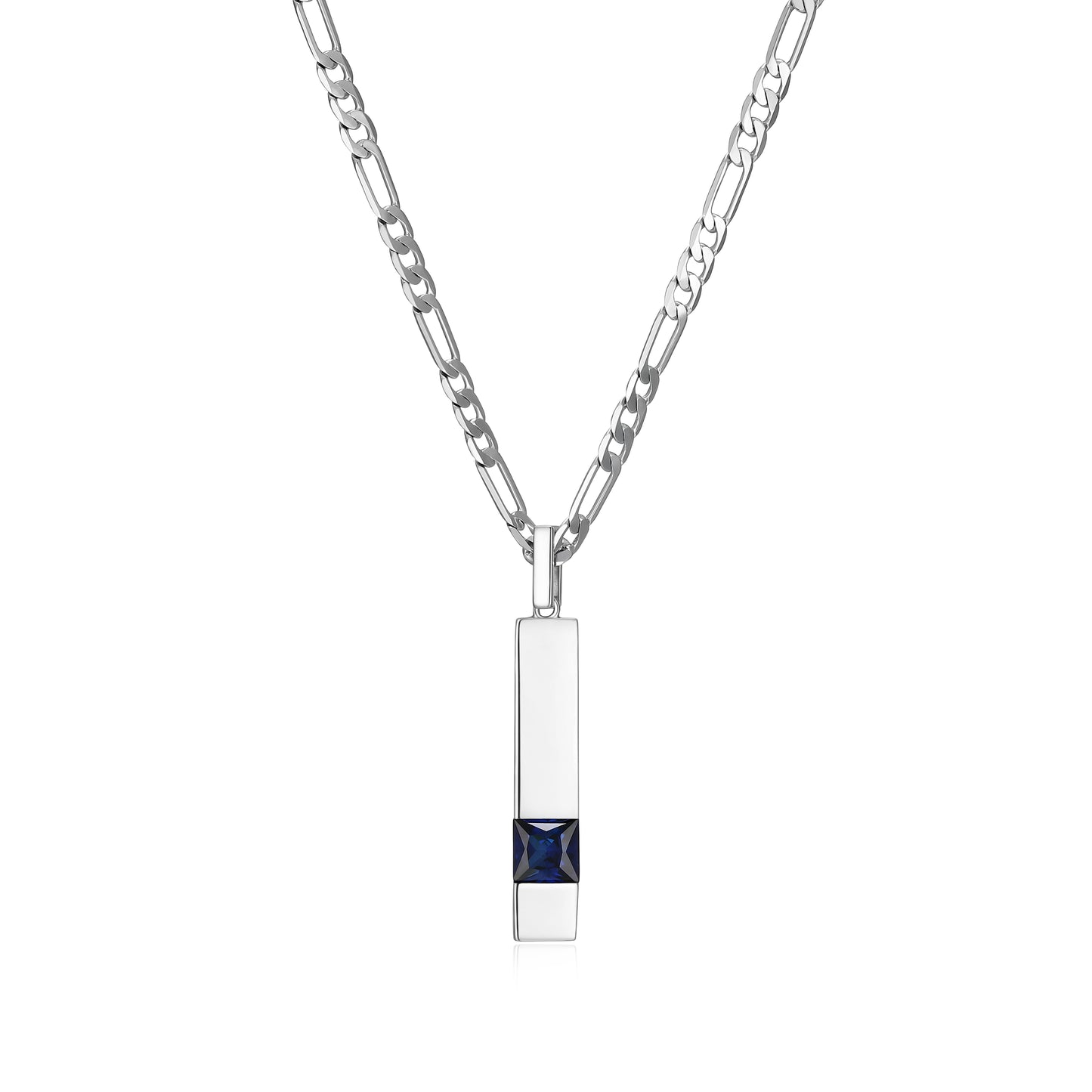 UN0121 - Sovereign Lab-Created Sapphire Figaro Chain Pendant Necklace | Paris 1901