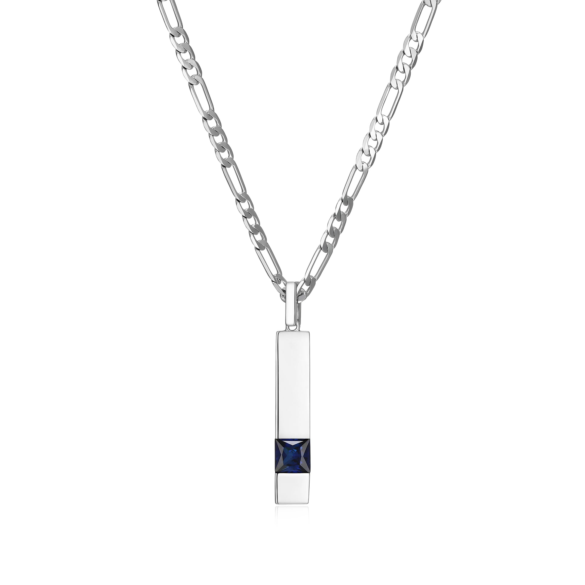 UN0121 - Sovereign Lab-Created Sapphire Figaro Chain Pendant Necklace | Paris 1901