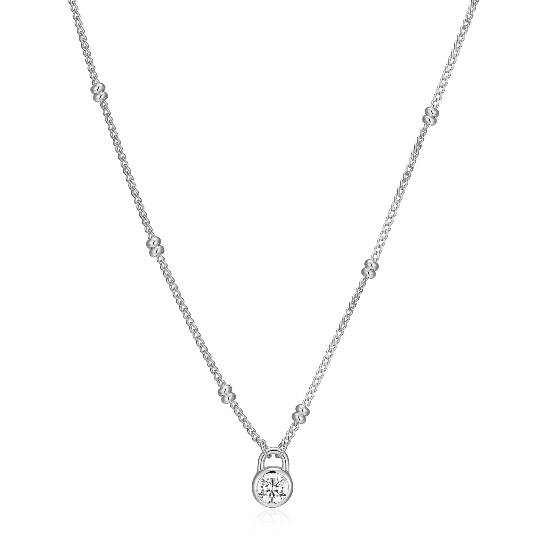 BN0307W - Lock Pendant Double Beaded Curb Chain Necklace | m by monte luna