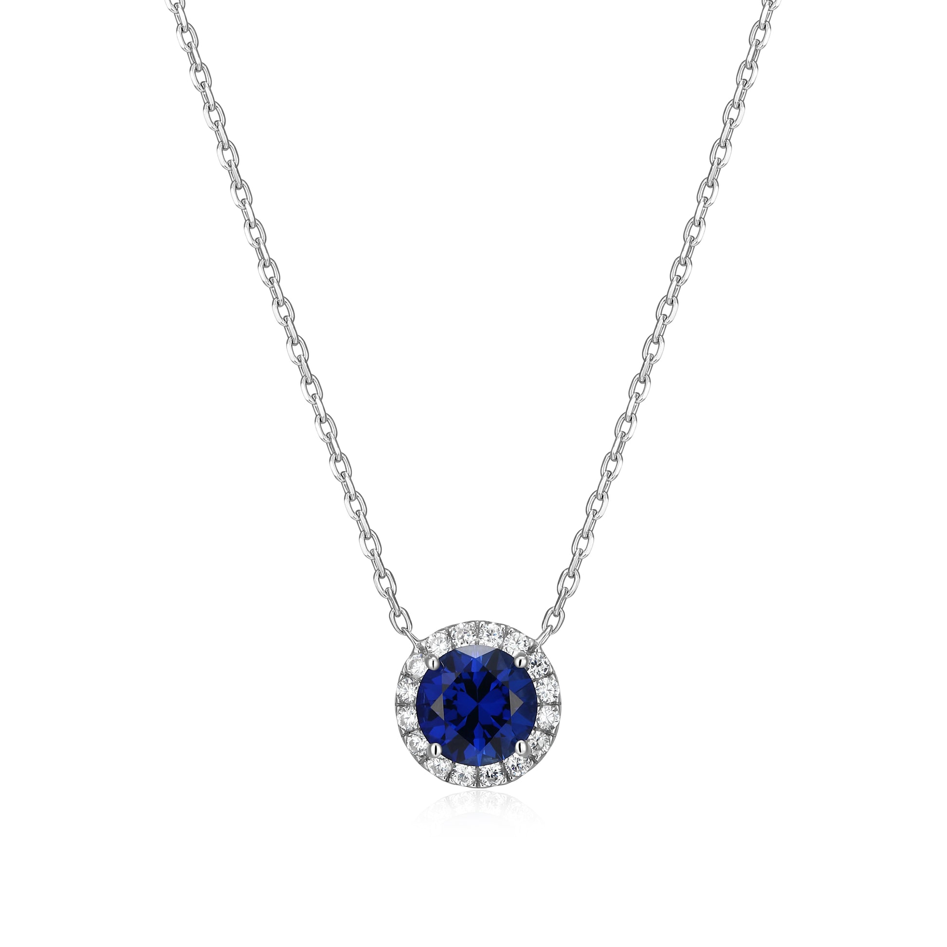 MN0148W - Halo Lab-Created Sapphire Necklace | Monte Luna