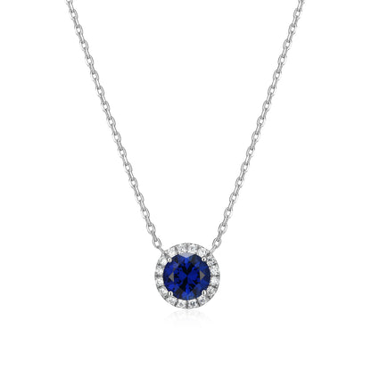 MN0148W - Halo Lab-Created Sapphire Necklace | Monte Luna