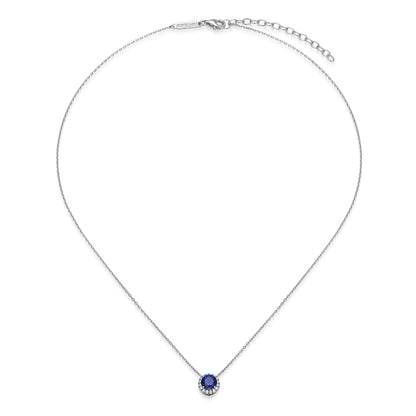 MN0148W - Halo Lab-Created Sapphire Necklace | Monte Luna