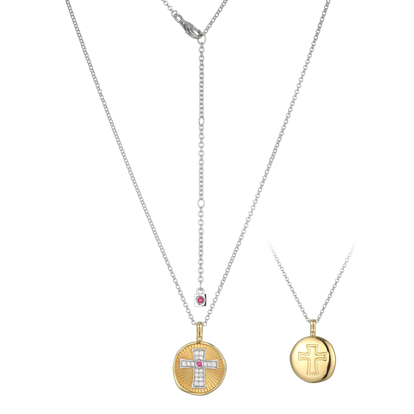 LN0263 - Bohemian Cross Lab-Created Ruby Reversible Pendant Necklace | elle