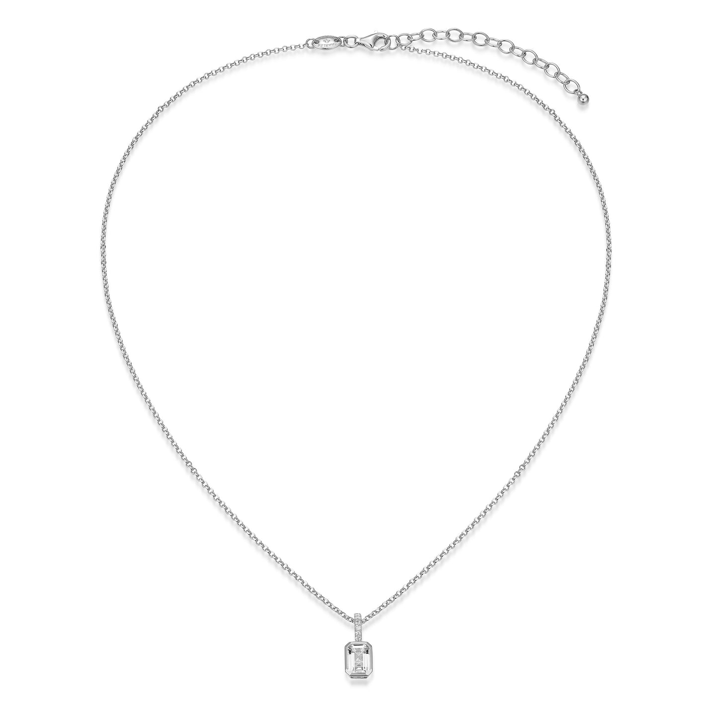 CN0206 - Emerald-Cut Created White Sapphire Pendant Necklace | charles garnier