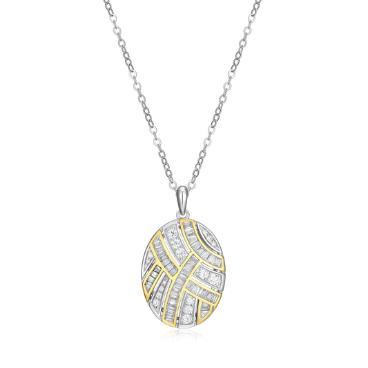 CN0225 - Two-Tone Baguette Oval Pendant Necklace | Paris 1901