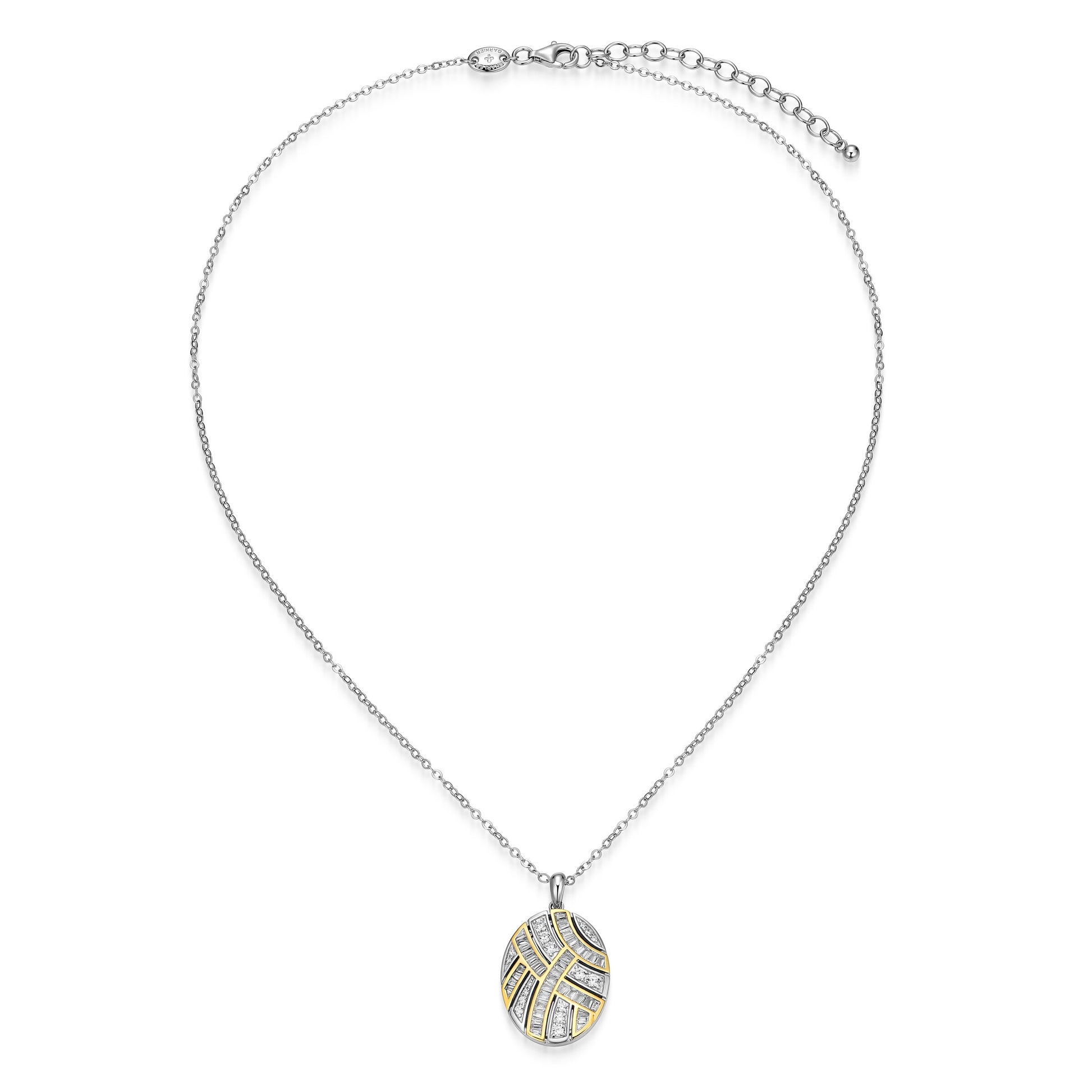 CN0225 - Two-Tone Baguette Oval Pendant Necklace | Paris 1901