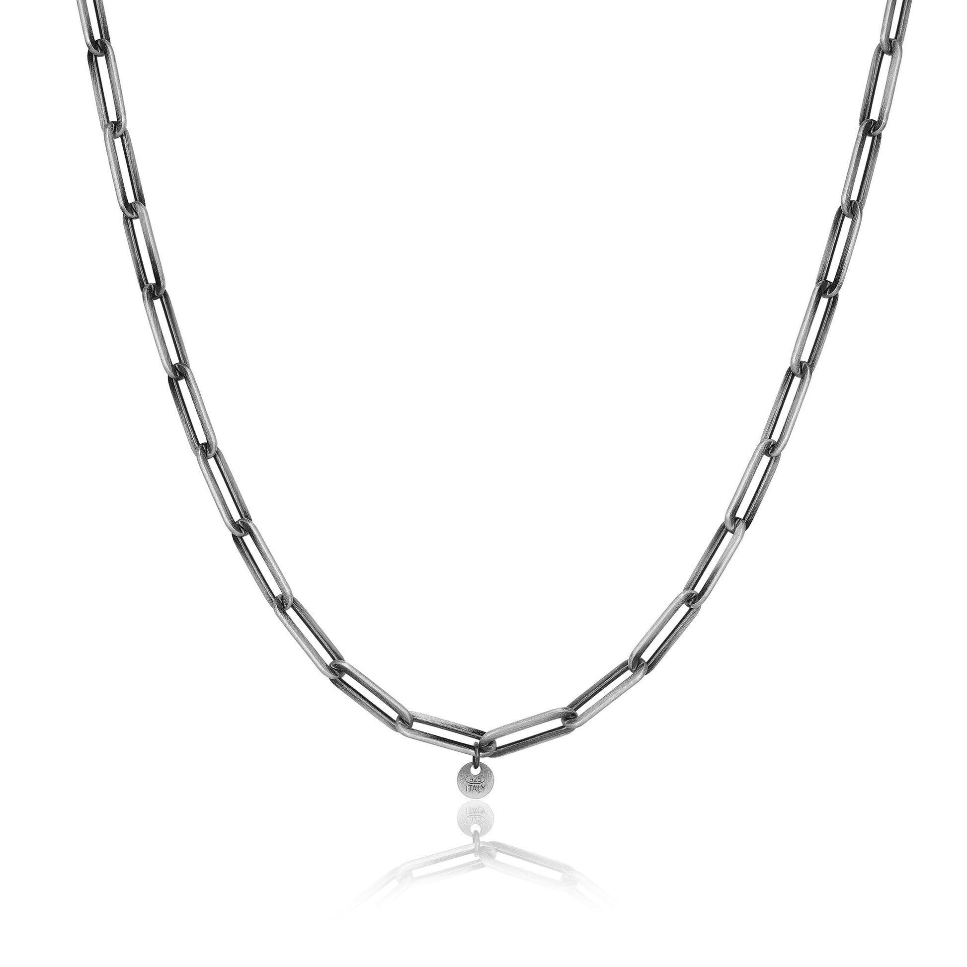 Italian Chain Brushed Gunmetal Paper Clip Necklace - 24" - UN26 | ethos