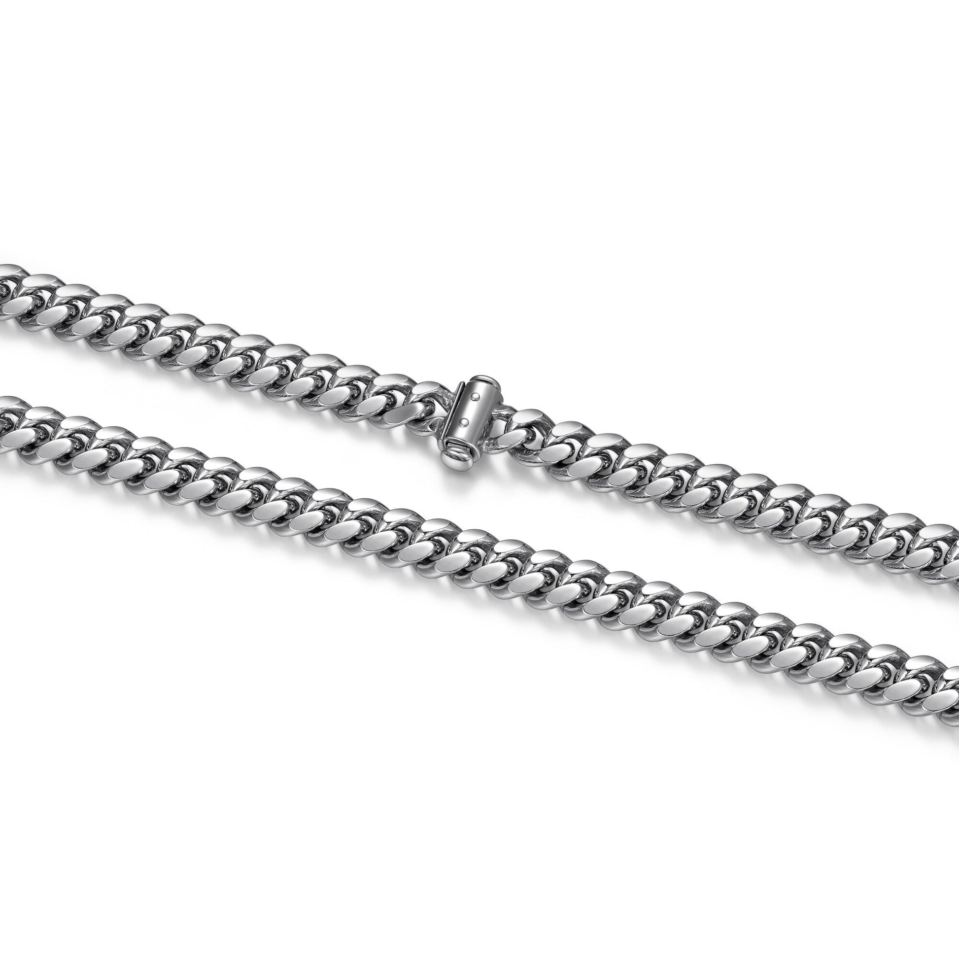 Italian Chain Rhodium Plated Oval Curb Necklace with Push Lock - 22" - UN32 | ethos
