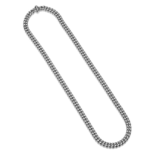 Italian Chain Rhodium Plated Oval Curb Necklace with Push Lock - 22" - UN32 | ethos