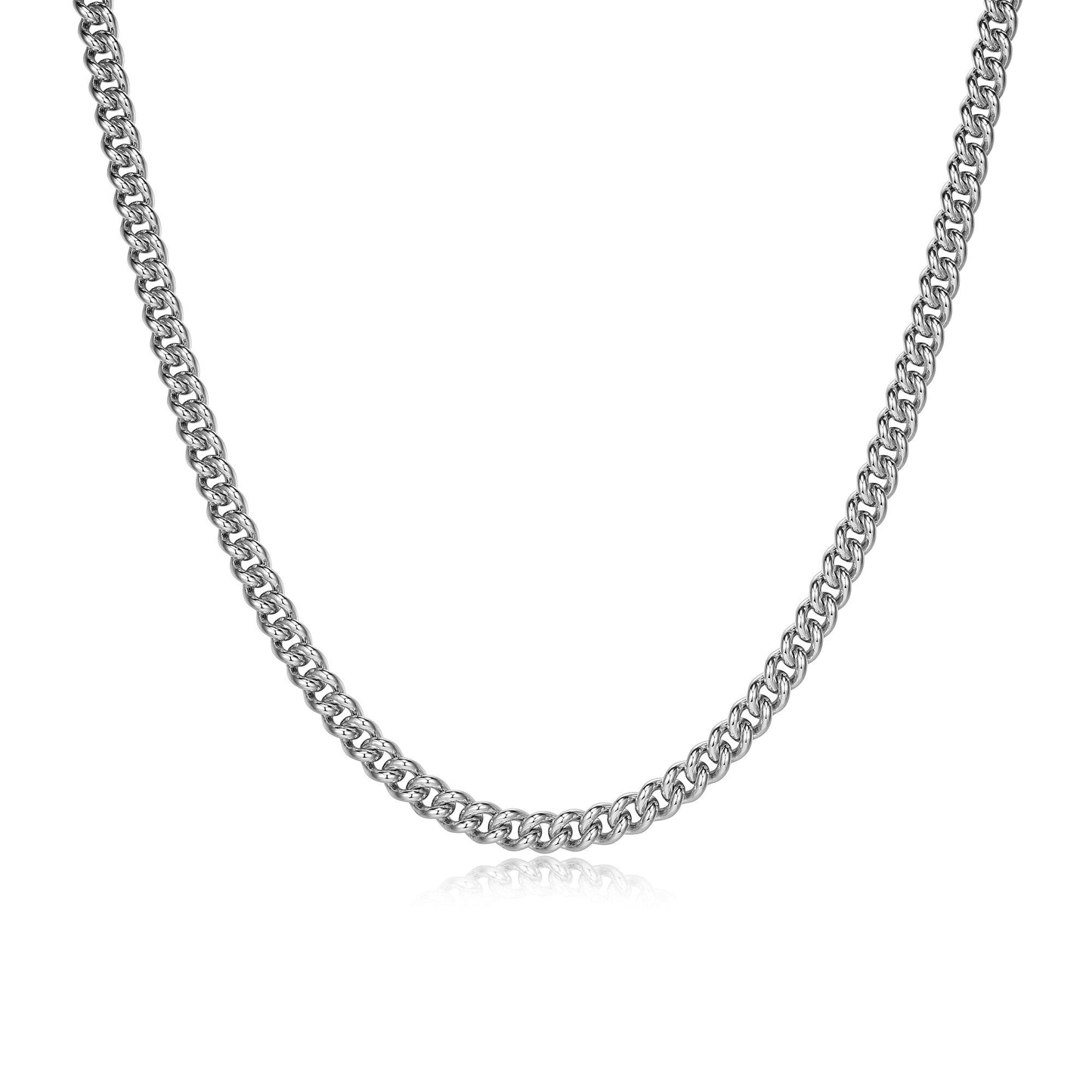 Italian Chain Rhodium Plated Curb Necklace - 22" - UN36 | ethos