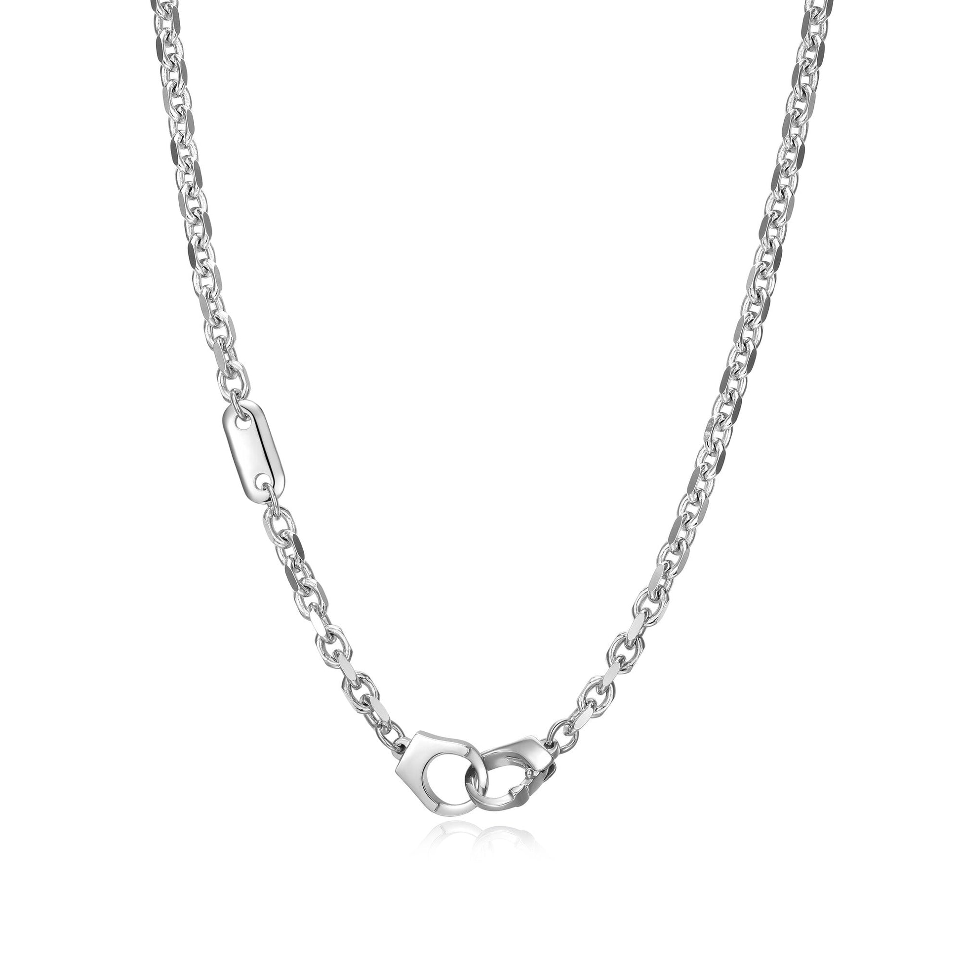 Italian Chain Rhodium Plated Cable Chain Necklace with Handcuff Clasp - 18" - UN41 | ethos