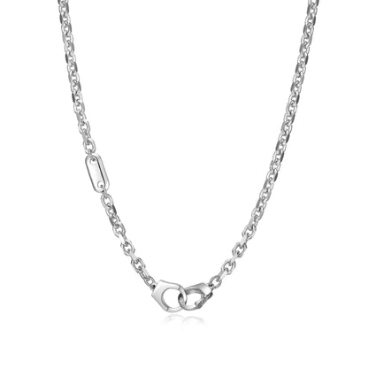 Italian Chain Rhodium Plated Cable Chain Necklace with Handcuff Clasp - 18" - UN41 | ethos