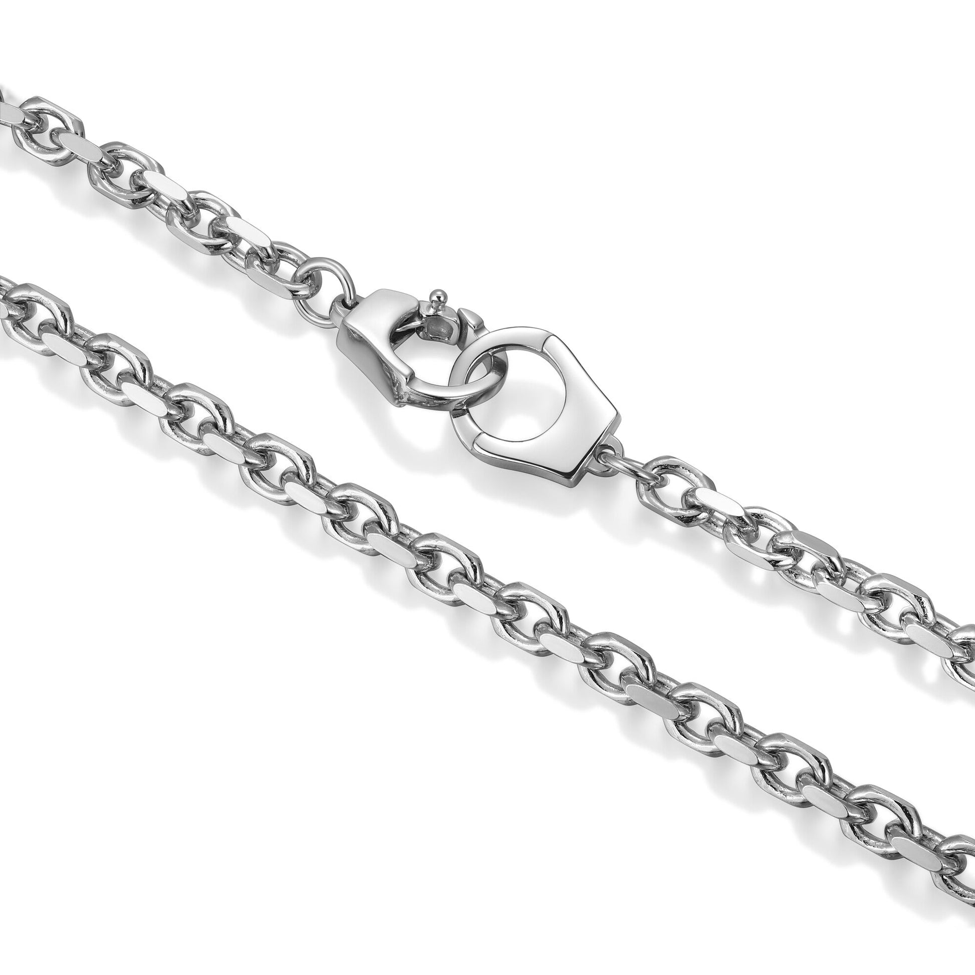 Italian Chain Rhodium Plated Cable Chain Necklace with Handcuff Clasp - 18" - UN41 | ethos