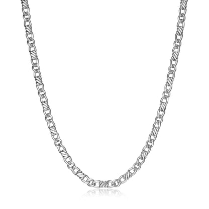 Italian Flat Curb Chain Necklace Rhodium-Plated Sterling Silver - 22" | ethos
