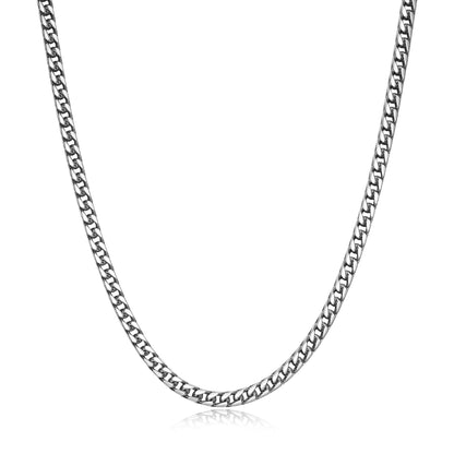 Italian Chain Rhodium Plated 4-Side Franco Chain Necklace - 24" - UN0002L | ethos