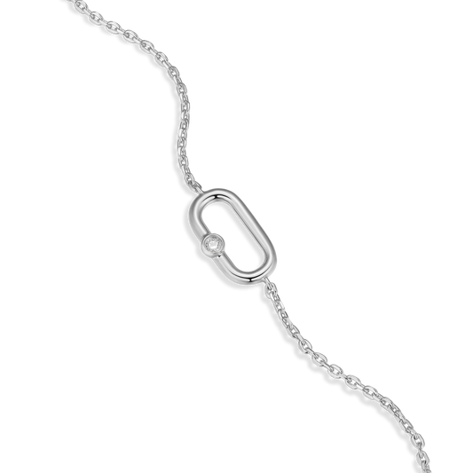 Mini Paperclip Pendant & Lab-Created Diamond Accent Bracelet in Rhodium-Plated Sterling Silver | M by Monte Luna