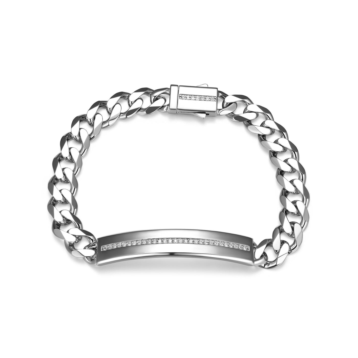 ID Rhodium Plated Bracelet with Created White Sapphires - 8.5" - UB22 | ethos