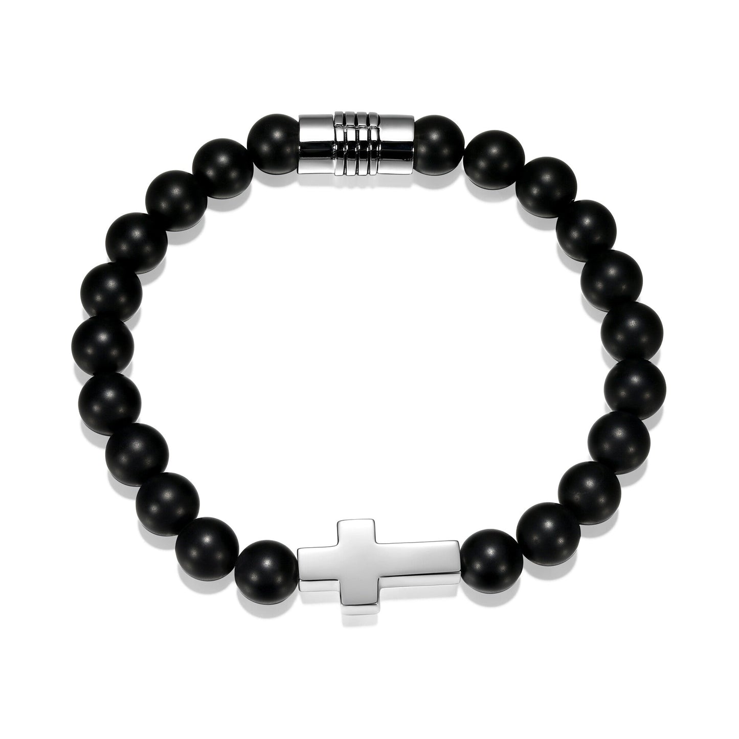 Strata Cross Matte Genuine Black Agate Beaded Bracelet - 7.25" | ethos