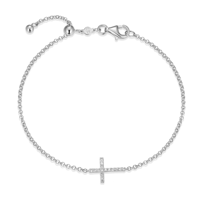 Cross Pendant Bolo Bracelet in Rhodium-Plated Sterling Silver | M by Monte Luna