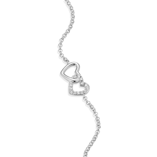 Open Twin Heart Bolo Bracelet in Rhodium-Plated Sterling Silver | M by Monte Luna