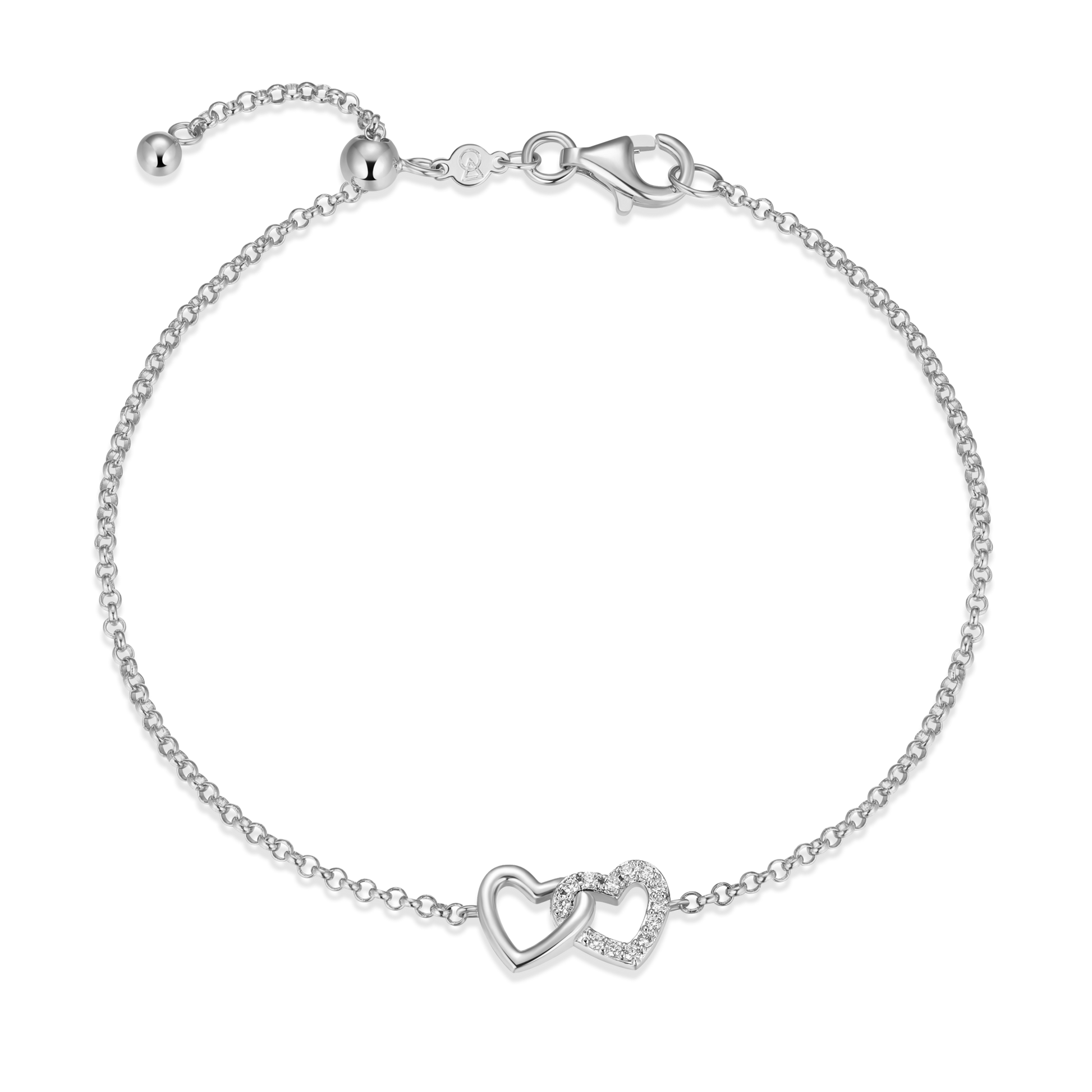 Open Twin Heart Bolo Bracelet in Rhodium-Plated Sterling Silver | M by Monte Luna