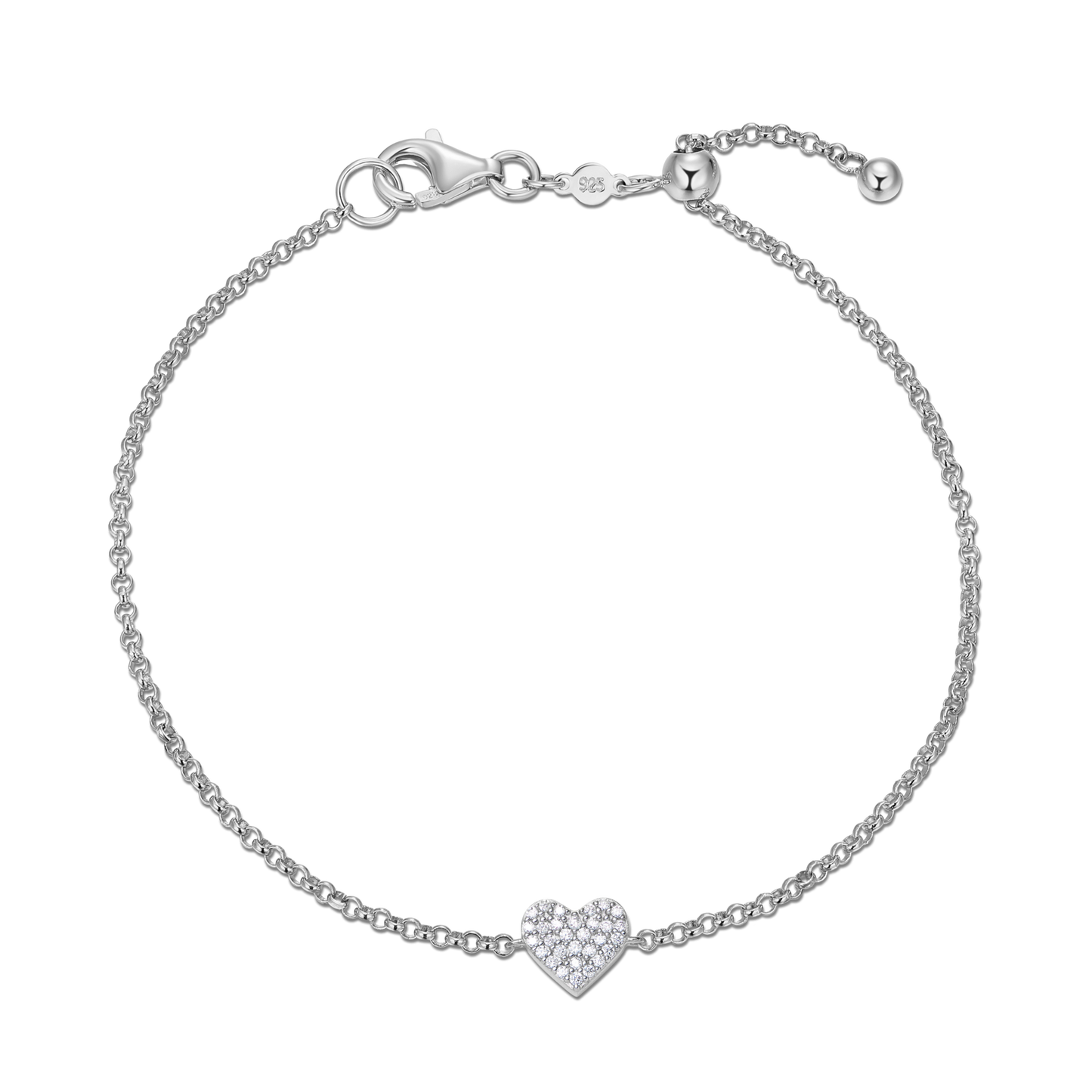 Pave Heart Pendant Bolo Bracelet in Rhodium-Plated Sterling Silver | M by Monte Luna